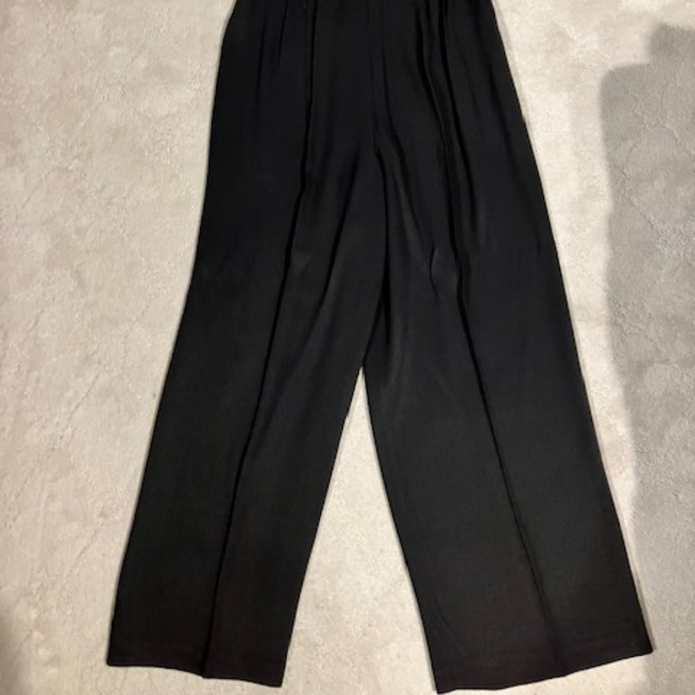 WIDE LEG BLACK  PANTS - Size 14 - Flowey Flair - Pleated Front & Back Vintage!